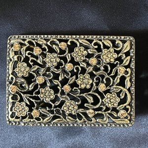 CHOCOLATE DIAMOND AND BRASS WOMENS BELT BUCKLE FLORAL MOTIF